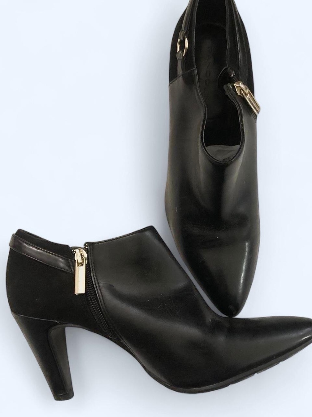 Gothic Bandolino Black manmade leather ankle boots Whimsygoth pointed toe heeled